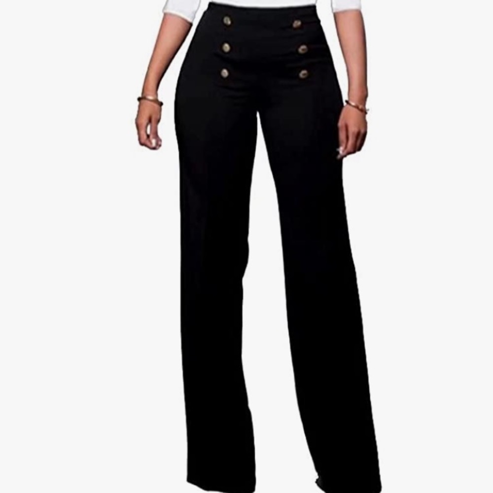 Real Comfort  High Waisted Wide Leg Button Down Pants -Sailor Flare pants